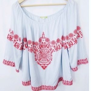 GIANNI BINI Embroidered Off Shoulder Boho Blouse